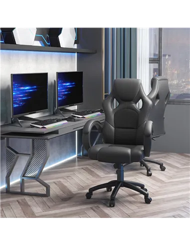 Vinsetto Office Chair Faux Leather Swivel Computer Desk Chair for Home Office with Wheels Armrests Black