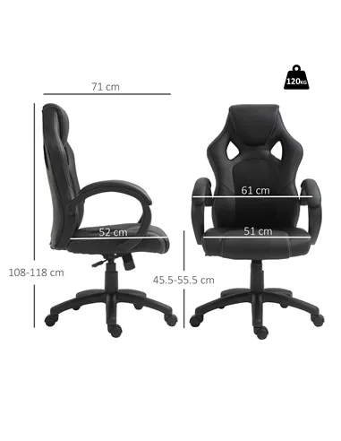 Vinsetto Office Chair Faux Leather Swivel Computer Desk Chair for Home Office with Wheels Armrests Black