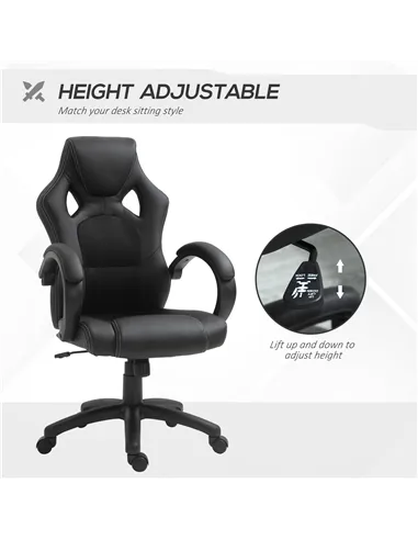 Vinsetto Office Chair Faux Leather Swivel Computer Desk Chair for Home Office with Wheels Armrests Black