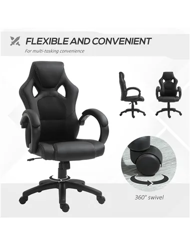 Vinsetto Office Chair Faux Leather Swivel Computer Desk Chair for Home Office with Wheels Armrests Black