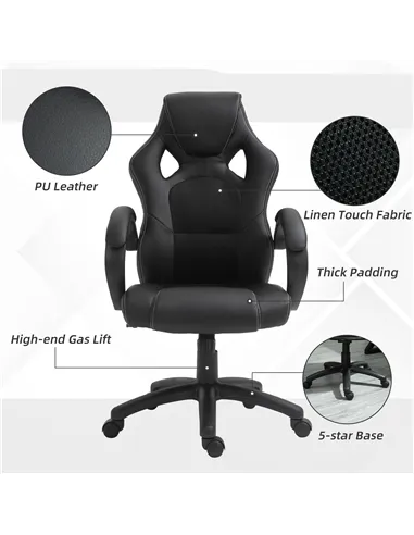 Vinsetto Office Chair Faux Leather Swivel Computer Desk Chair for Home Office with Wheels Armrests Black