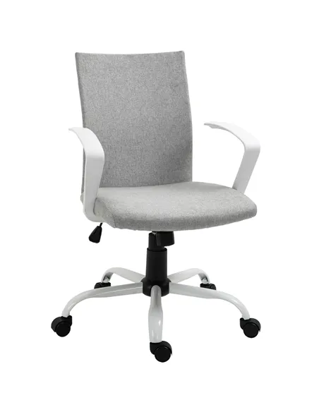 Vinsetto Office Chair Linen Swivel Computer Desk Chair Home Study Task Chair with Wheels, Arm, Adjustable Height, Light Grey