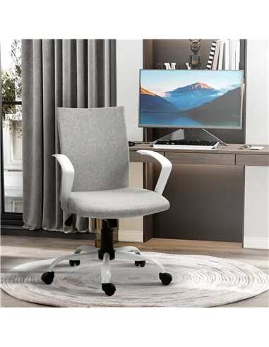 Vinsetto Office Chair Linen Swivel Computer Desk Chair Home Study Task Chair with Wheels, Arm, Adjustable Height, Light Grey