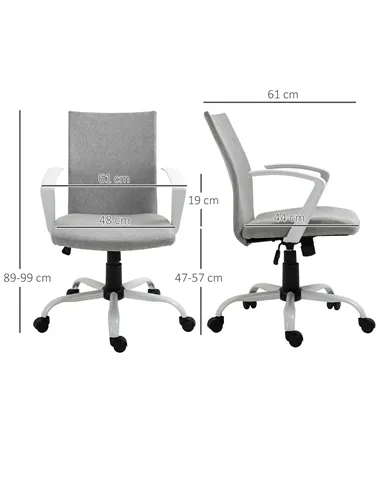 Vinsetto Office Chair Linen Swivel Computer Desk Chair Home Study Task Chair with Wheels, Arm, Adjustable Height, Light Grey