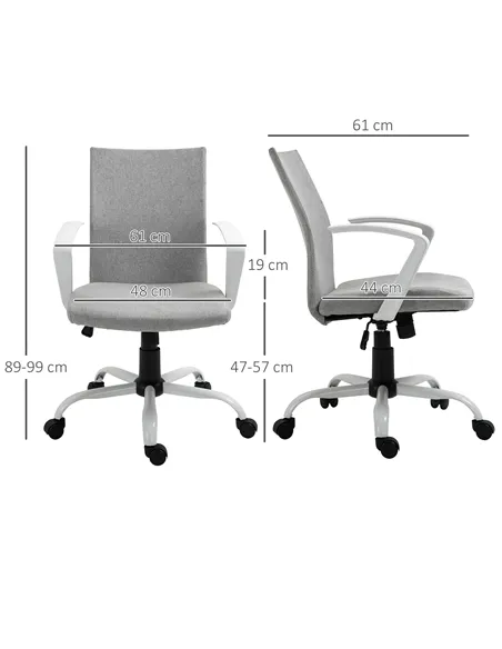 Vinsetto Office Chair Linen Swivel Computer Desk Chair Home Study Task Chair with Wheels, Arm, Adjustable Height, Light Grey