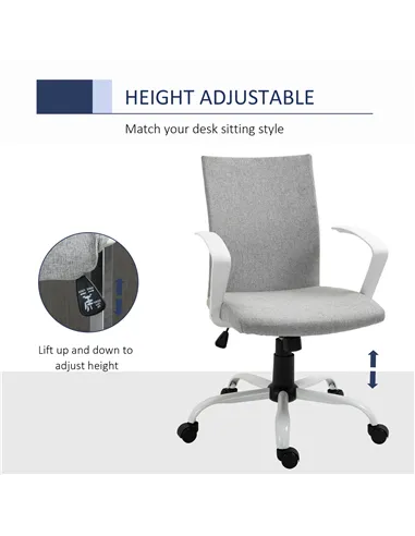 Vinsetto Office Chair Linen Swivel Computer Desk Chair Home Study Task Chair with Wheels, Arm, Adjustable Height, Light Grey