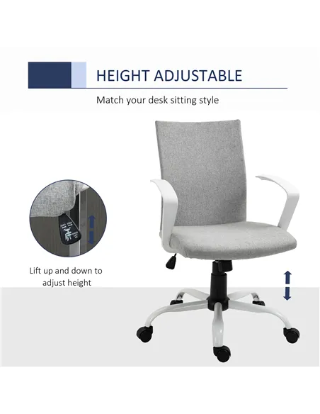 Vinsetto Office Chair Linen Swivel Computer Desk Chair Home Study Task Chair with Wheels, Arm, Adjustable Height, Light Grey