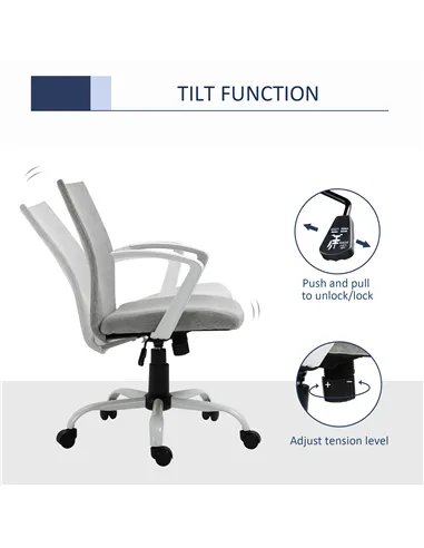 Vinsetto Office Chair Linen Swivel Computer Desk Chair Home Study Task Chair with Wheels, Arm, Adjustable Height, Light Grey
