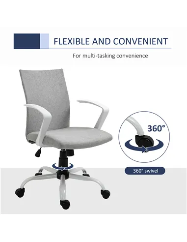 Vinsetto Office Chair Linen Swivel Computer Desk Chair Home Study Task Chair with Wheels, Arm, Adjustable Height, Light Grey