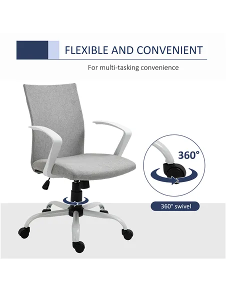 Vinsetto Office Chair Linen Swivel Computer Desk Chair Home Study Task Chair with Wheels, Arm, Adjustable Height, Light Grey