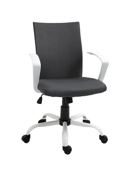Vinsetto Office Chair Linen Swivel Computer Desk Chair Home Study Task Chair with Wheels, Arm, Adjustable Height, Dark Grey