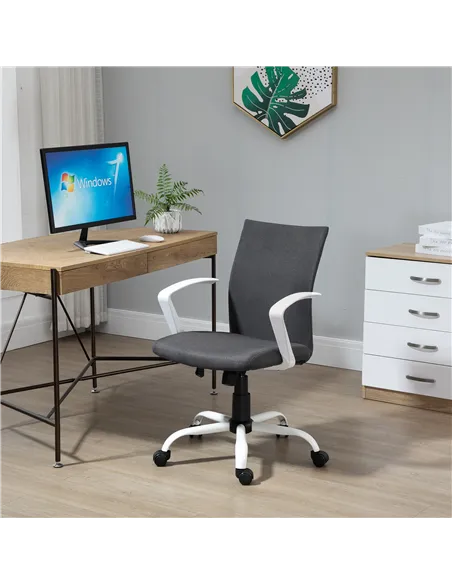 Vinsetto Office Chair Linen Swivel Computer Desk Chair Home Study Task Chair with Wheels, Arm, Adjustable Height, Dark Grey