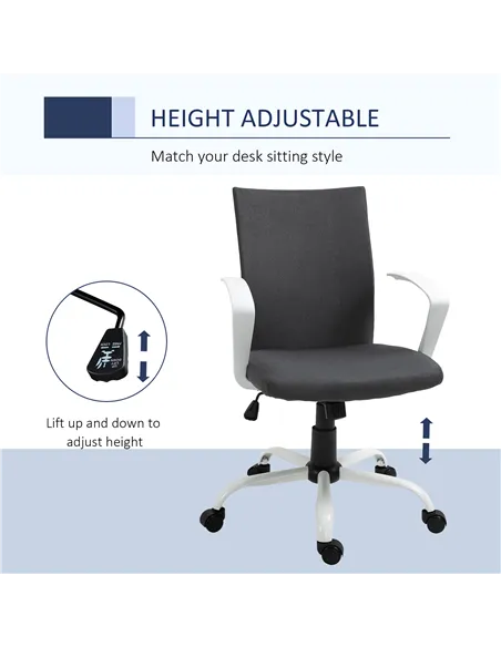 Vinsetto Office Chair Linen Swivel Computer Desk Chair Home Study Task Chair with Wheels, Arm, Adjustable Height, Dark Grey