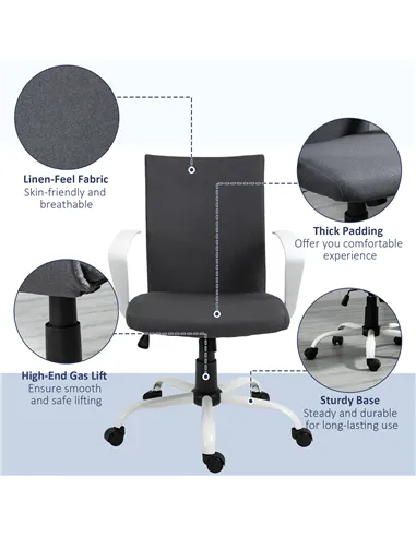 Vinsetto Office Chair Linen Swivel Computer Desk Chair Home Study Task Chair with Wheels, Arm, Adjustable Height, Dark Grey