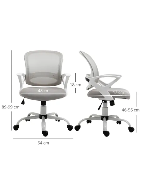 Vinsetto Office Chair Mesh Swivel Desk Chair with Lumbar Back Support Adjustable Height Armrests Grey