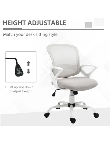 Vinsetto Office Chair Mesh Swivel Desk Chair with Lumbar Back Support Adjustable Height Armrests Grey