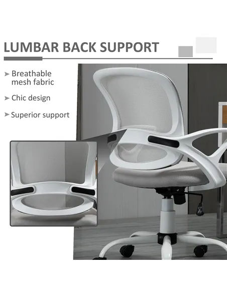 Vinsetto Office Chair Mesh Swivel Desk Chair with Lumbar Back Support Adjustable Height Armrests Grey