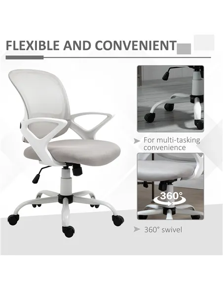 Vinsetto Office Chair Mesh Swivel Desk Chair with Lumbar Back Support Adjustable Height Armrests Grey