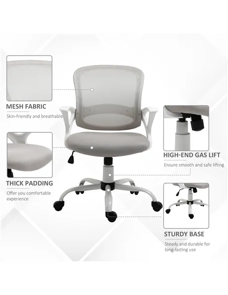 Vinsetto Office Chair Mesh Swivel Desk Chair with Lumbar Back Support Adjustable Height Armrests Grey