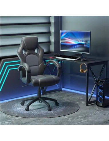 Vinsetto Office Chair Faux Leather Swivel Computer Desk Chair for Home Office with Wheels Armrests Black