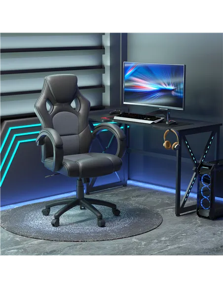 Vinsetto Office Chair Faux Leather Swivel Computer Desk Chair for Home Office with Wheels Armrests Black