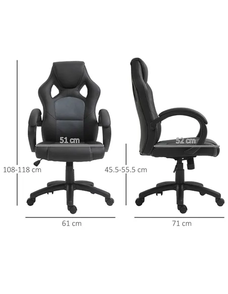 Vinsetto Office Chair Faux Leather Swivel Computer Desk Chair for Home Office with Wheels Armrests Black