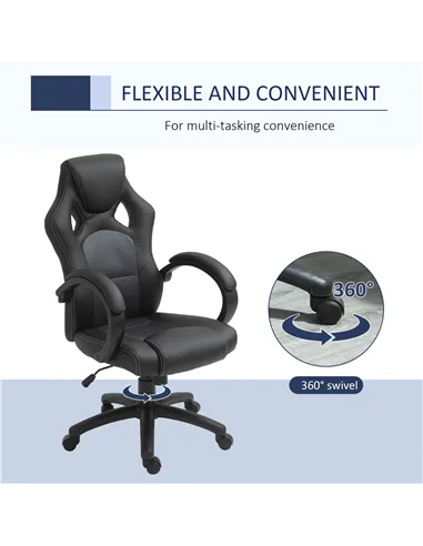 Vinsetto Office Chair Faux Leather Swivel Computer Desk Chair for Home Office with Wheels Armrests Black