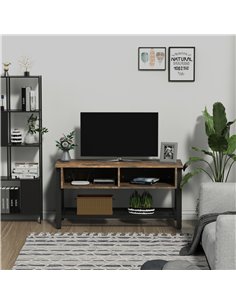 HOMCOM TV Stand Cabinet, Industrial TV Unit for TVs up to 45", 100cm TV Cabinet with 2 Open Compartments and Mesh Bottom Shelf f 2