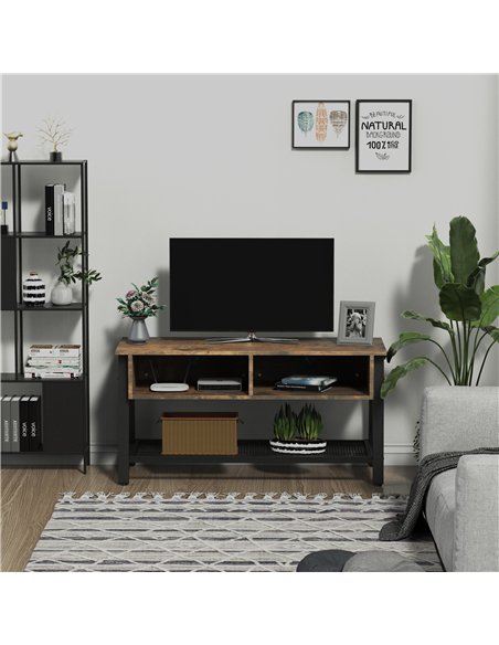 HOMCOM TV Stand Cabinet, Industrial TV Unit for TVs up to 45", 100cm TV Cabinet with 2 Open Compartments and Mesh Bottom Shelf f