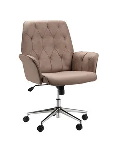 Vinsetto Office Desk Chair, Microfibre Vanity Chair with Height Adjustable, Armrest, Swivel Chair for Home, Coffee