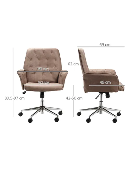 Vinsetto Office Desk Chair, Microfibre Vanity Chair with Height Adjustable, Armrest, Swivel Chair for Home, Coffee