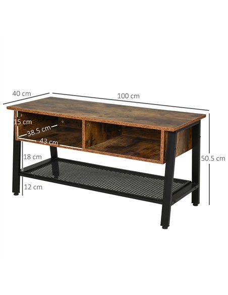HOMCOM TV Stand Cabinet, Industrial TV Unit for TVs up to 45", 100cm TV Cabinet with 2 Open Compartments and Mesh Bottom Shelf f