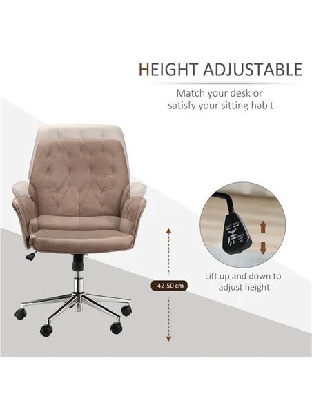 Vinsetto Office Desk Chair, Microfibre Vanity Chair with Height Adjustable, Armrest, Swivel Chair for Home, Coffee