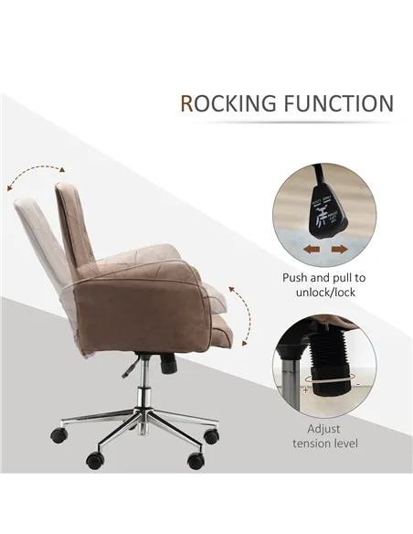 Vinsetto Office Desk Chair, Microfibre Vanity Chair with Height Adjustable, Armrest, Swivel Chair for Home, Coffee
