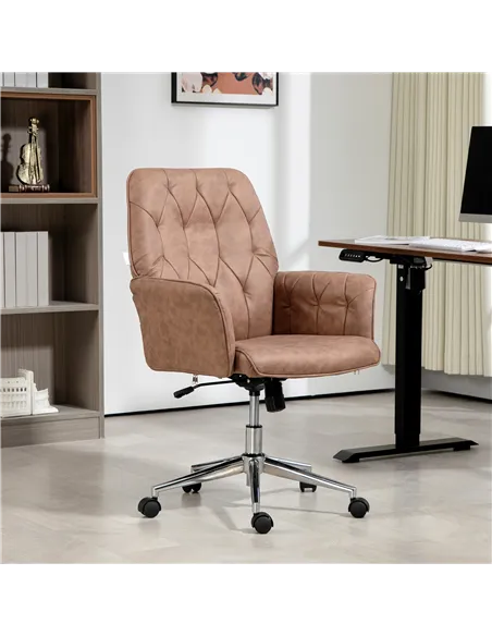 Vinsetto Office Desk Chair, Microfibre Vanity Chair with Height Adjustable, Armrest, Swivel Chair for Home, Coffee