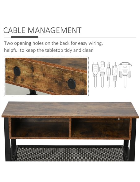 HOMCOM TV Stand Cabinet, Industrial TV Unit for TVs up to 45", 100cm TV Cabinet with 2 Open Compartments and Mesh Bottom Shelf f