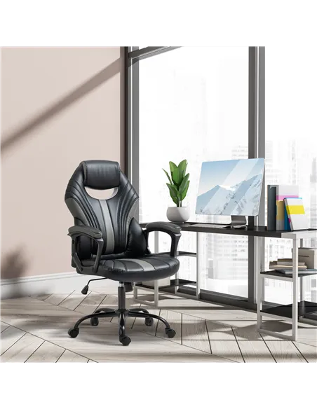 Vinsetto Computer Gaming Chair, Desk Chair with Breathable PU Leather Back and Seat, Soft Padded Armrests and Rolling Wheels for
