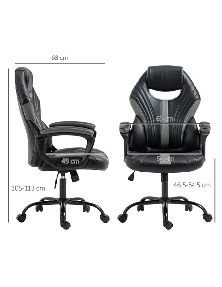 Vinsetto Computer Gaming Chair, Desk Chair with Breathable PU Leather Back and Seat, Soft Padded Armrests and Rolling Wheels for