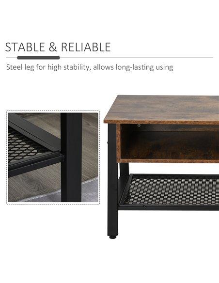 HOMCOM TV Stand Cabinet, Industrial TV Unit for TVs up to 45", 100cm TV Cabinet with 2 Open Compartments and Mesh Bottom Shelf f