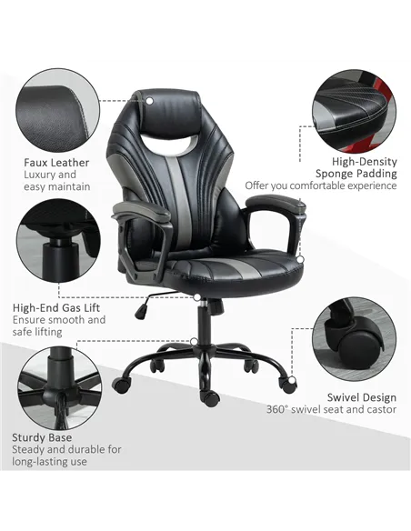 Vinsetto Computer Gaming Chair, Desk Chair with Breathable PU Leather Back and Seat, Soft Padded Armrests and Rolling Wheels for