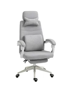 Vinsetto Office Chair, Ergonomic Desk Chair, High Back Fabric Work Chair with 160° Reclining Backrest, Retractable Footrest, Nec