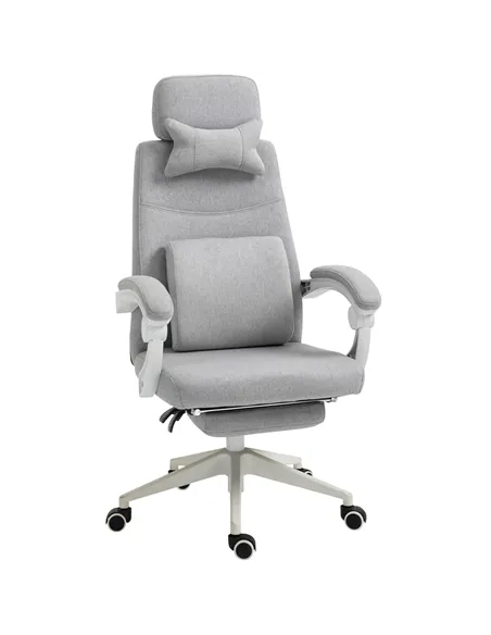 Vinsetto Office Chair, Ergonomic Desk Chair, High Back Fabric Work Chair with 160° Reclining Backrest, Retractable Footrest, Nec
