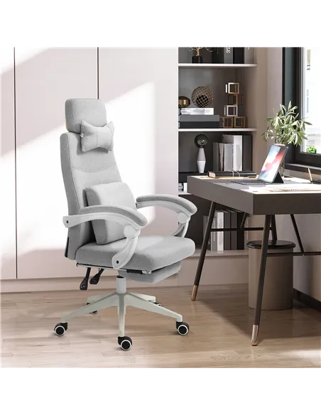 Vinsetto Office Chair, Ergonomic Desk Chair, High Back Fabric Work Chair with 160° Reclining Backrest, Retractable Footrest, Nec