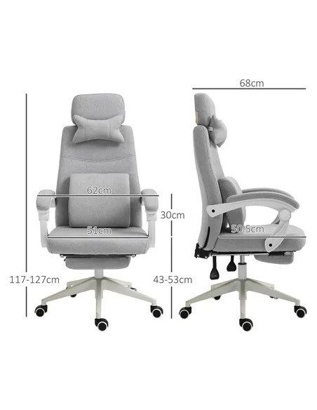 Vinsetto Office Chair, Ergonomic Desk Chair, High Back Fabric Work Chair with 160° Reclining Backrest, Retractable Footrest, Nec