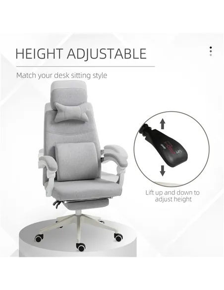 Vinsetto Office Chair, Ergonomic Desk Chair, High Back Fabric Work Chair with 160° Reclining Backrest, Retractable Footrest, Nec
