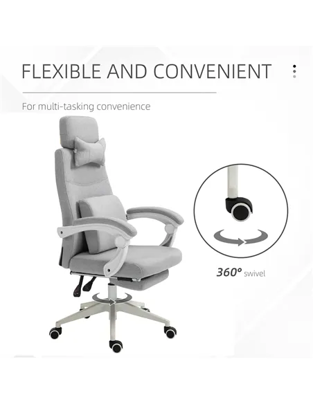 Vinsetto Office Chair, Ergonomic Desk Chair, High Back Fabric Work Chair with 160° Reclining Backrest, Retractable Footrest, Nec