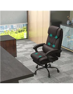Vinsetto 6-Point Massage Office Chair, PU Leather Desk Chair with Adjustable Height and Footrest for Home Office, Brown 2