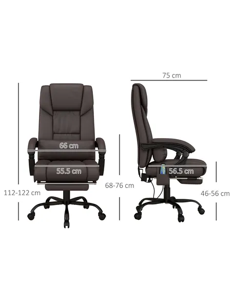 Vinsetto 6-Point Massage Office Chair, PU Leather Desk Chair with Adjustable Height and Footrest for Home Office, Brown