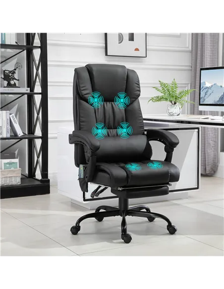 Vinsetto 6-Point Massage Office Chair, PU Leather Desk Chair with Adjustable Height and Footrest for Home Office, Black