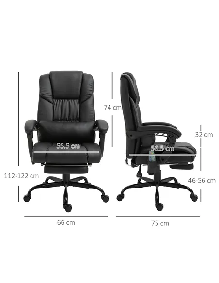 Vinsetto 6-Point Massage Office Chair, PU Leather Desk Chair with Adjustable Height and Footrest for Home Office, Black